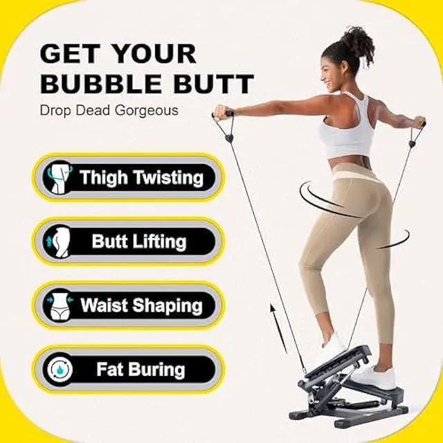 Alt view image 5 of 5 - Stepper Machine with Resistance Bands, Mini Stepper with 300LBS Weight Capacity, Twist Stepper for Full Body Workout, Adjustable Step Height, Smooth and Quiet, Step Machine for Men Women