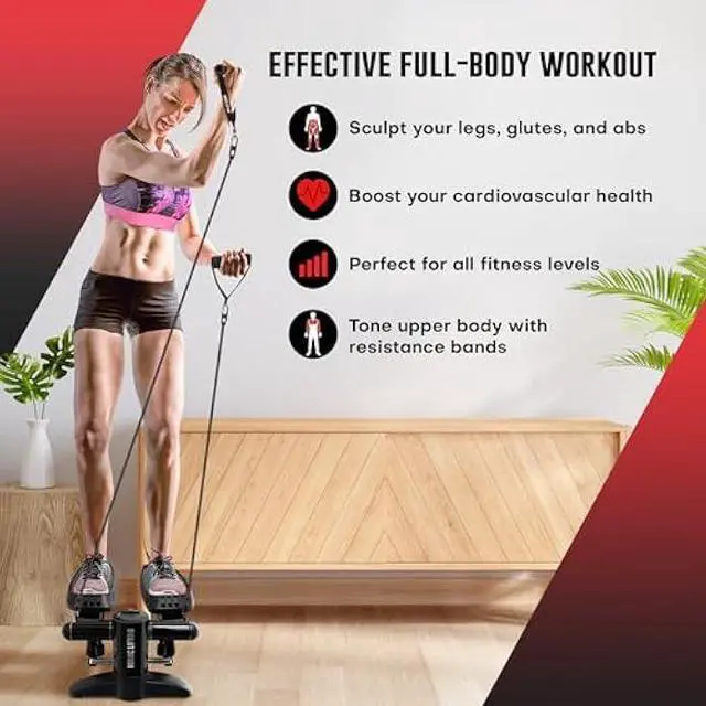 Alt view image 4 of 6 - Nordic Lifting Mini Stepper & Stair Climber Machine - w/Resistance Bands Set & Non-Slip Foot Pads - Durable Construction with 330 LBS Weight Capacity - LCD Monitor