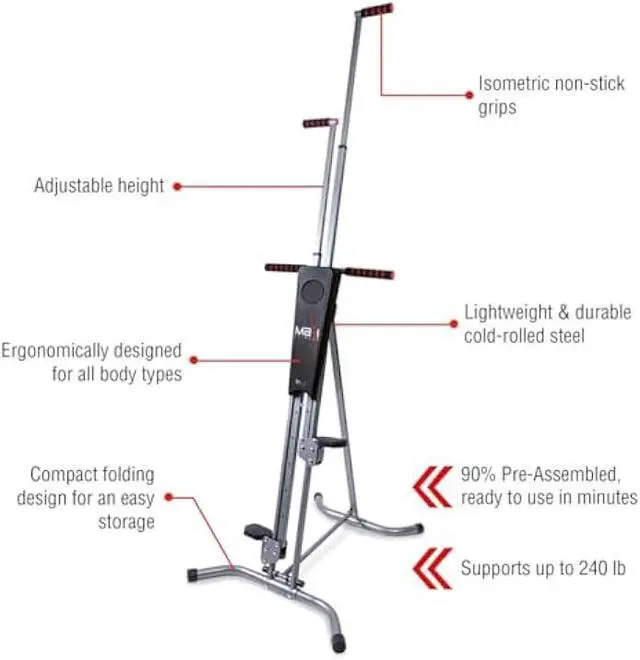 Alt view image 3 of 6 - MaxiClimber 2.0 Vertical Climber ERS (Elastic Resistance System) - Easy to Assemble, Folding Exercise Machine Combines Cardio & Strength Training for a Low Impact, Full Body Workout - Free Fitness App