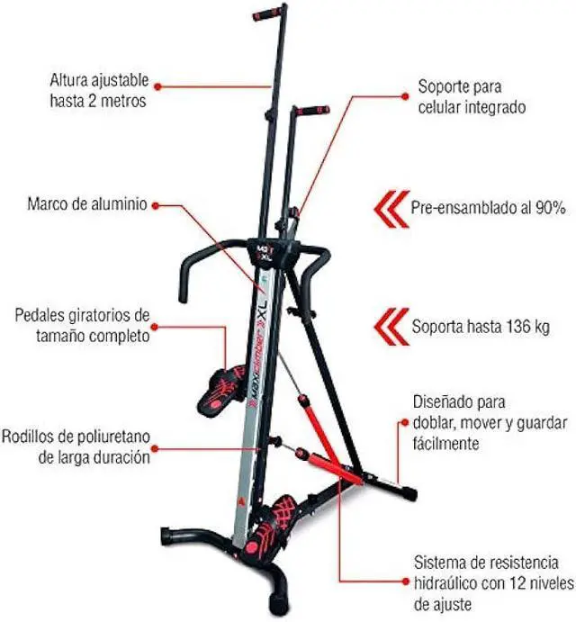 Alt view image 3 of 6 - MaxiClimber XL Vertical Climbers - The Original Compact, Mountain Climber, Stair Stepper Exercise Machines - XL-2000 HRS (Hydraulic Resistance System, 12 Level) - Free Coach-led Classes & Fitness App