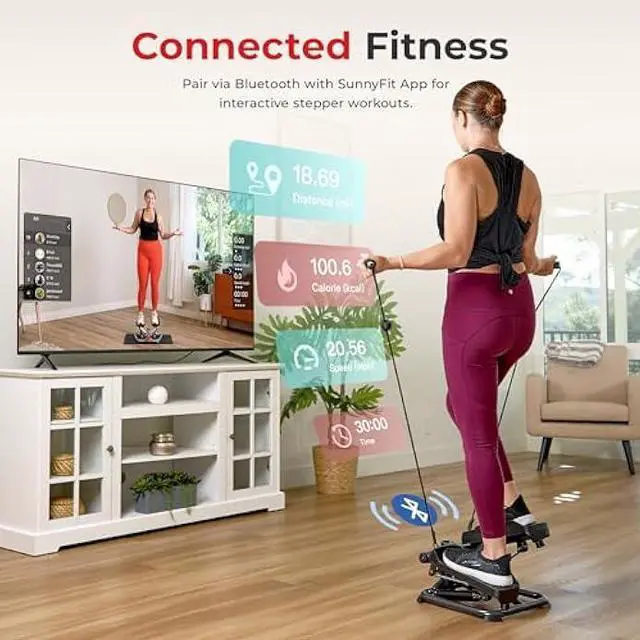 Alt view image 4 of 5 - Sunny Health & Fitness Mini Steppers for Exercise at Home, Stair Step Workout Machine, Full Body Cardio Equipment, with Optional Free SunnyFit App Connection and Resistance Band