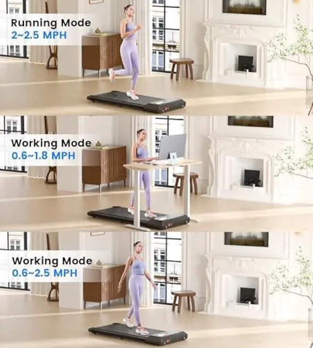 Alt view image 3 of 5 - DeerRun Walking Pad 2 in 1 Under Desk Treadmill, 2.2HP Low Noise Walking Pad Running Jogging Machine with Remote Control for Home Office, Lightweight Portable Desk Treadmill Installation Free