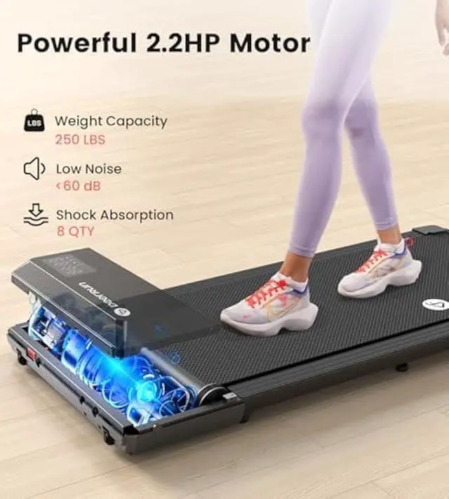 Alt view image 4 of 5 - DeerRun Walking Pad 2 in 1 Under Desk Treadmill, 2.2HP Low Noise Walking Pad Running Jogging Machine with Remote Control for Home Office, Lightweight Portable Desk Treadmill Installation Free
