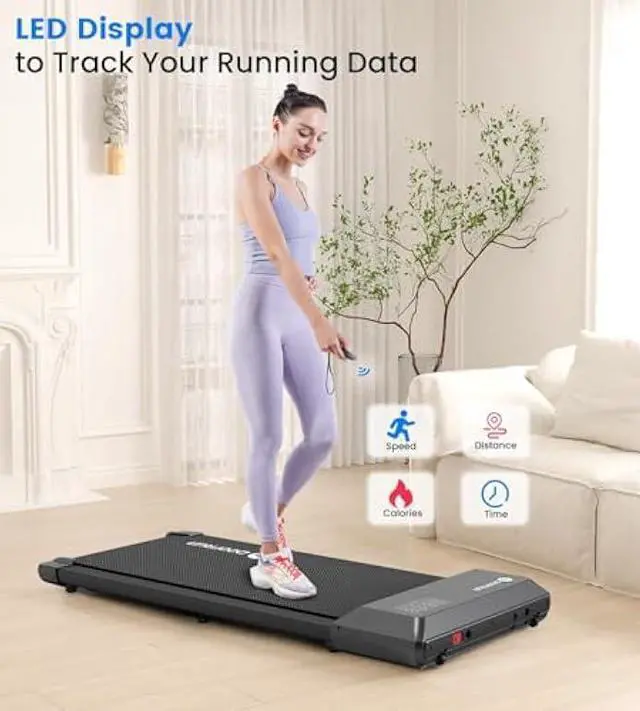 Alt view image 5 of 5 - DeerRun Walking Pad 2 in 1 Under Desk Treadmill, 2.2HP Low Noise Walking Pad Running Jogging Machine with Remote Control for Home Office, Lightweight Portable Desk Treadmill Installation Free