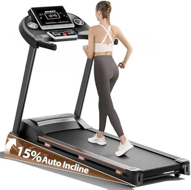 Main image of Treadmills for Home, Treadmill with 0-15% Auto Incline, 3HP Folding Treadmills for Running Walking with 300LBS Weight Capacity, Incline Treadmill Equipped with Bluetooth & Pulse Monitor