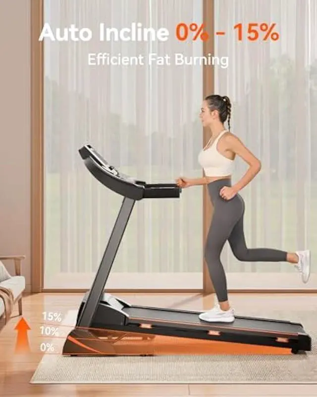 Alt view image 2 of 5 - Treadmills for Home, Treadmill with 0-15% Auto Incline, 3HP Folding Treadmills for Running Walking with 300LBS Weight Capacity, Incline Treadmill Equipped with Bluetooth & Pulse Monitor