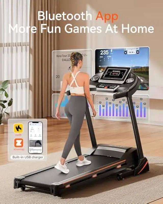 Alt view image 4 of 5 - Treadmills for Home, Treadmill with 0-15% Auto Incline, 3HP Folding Treadmills for Running Walking with 300LBS Weight Capacity, Incline Treadmill Equipped with Bluetooth & Pulse Monitor