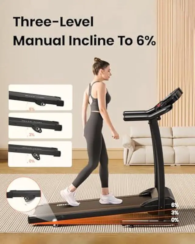Alt view image 3 of 6 - Treadmills for Home, 3.0HP Folding Treadmill with Incline, Small Space Portable Running Machine, 240 Lbs Capacity with 12 Preset PROG, LED Display, Speaker and Cup Holder