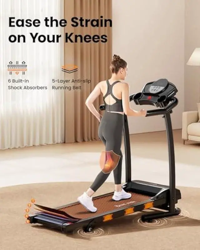 Alt view image 4 of 6 - Treadmills for Home, 3.0HP Folding Treadmill with Incline, Small Space Portable Running Machine, 240 Lbs Capacity with 12 Preset PROG, LED Display, Speaker and Cup Holder