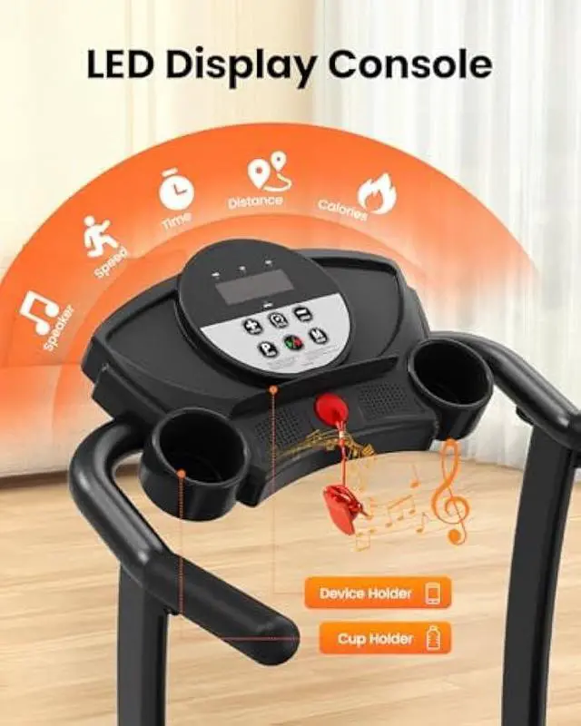 Alt view image 5 of 6 - Treadmills for Home, 3.0HP Folding Treadmill with Incline, Small Space Portable Running Machine, 240 Lbs Capacity with 12 Preset PROG, LED Display, Speaker and Cup Holder