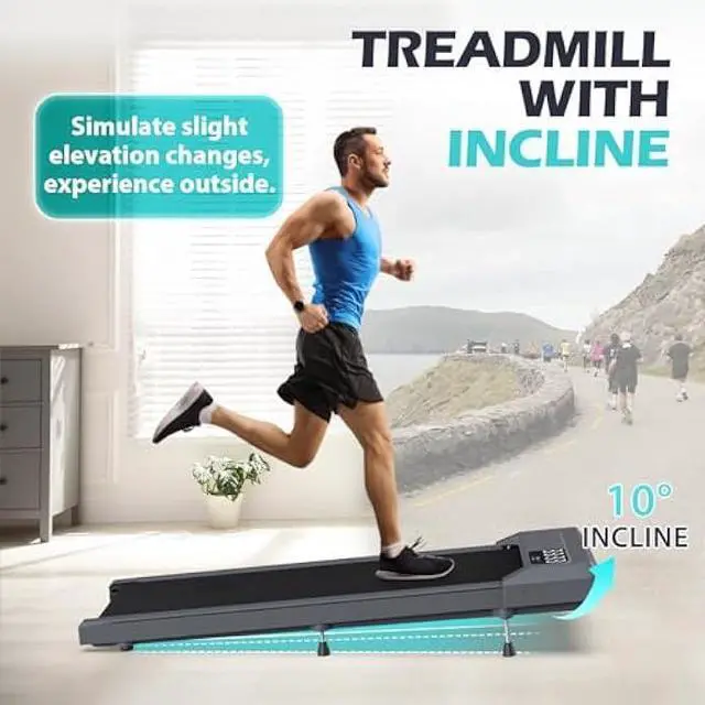 Alt view image 2 of 5 - 10% Incline Walking Pad Treadmills, Under Desk Treadmill 265/340+lb Capacity for Home Small Space, Portable Foldable Adjustable Incline Treadmill, Easy to Move and Upright Store, Mute Beep, Quieter
