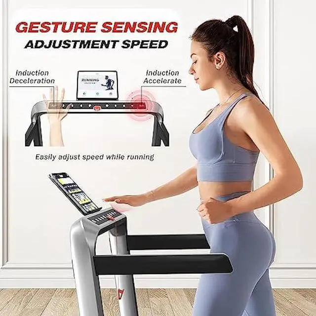 Alt view image 4 of 5 - 2 in 1 Treadmill Under Desk Walking Pad 2.5HP Home Folding Treadmills with Incline and Gesture Sensing Control, Walking Pad for Office with Led Display