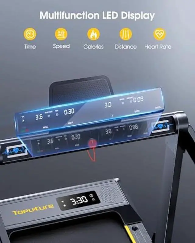 Alt view image 3 of 5 - 2 in 1 Folding Treadmill, 2.5HP Under Desk Treadmill Portable Walking Pad Treadmills for Home Office with Dual LED Display, Large Running Area, App & Bluetooth Speaker, 0.6-10MPH