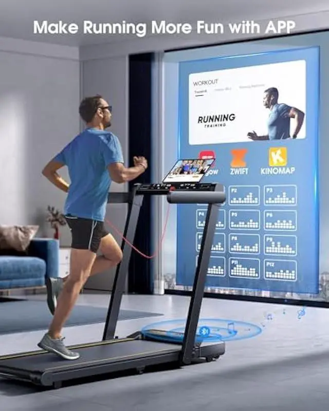 Alt view image 5 of 5 - 2 in 1 Folding Treadmill, 2.5HP Under Desk Treadmill Portable Walking Pad Treadmills for Home Office with Dual LED Display, Large Running Area, App & Bluetooth Speaker, 0.6-10MPH