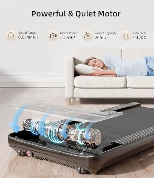 Alt view image 3 of 5 - Walking Pad - Under Desk Treadmill, Treadmills for Home/Office, Portable Treadmill, Walking Pad Treadmill Under Desk with Remote Control LED Display- Ideal for Fitness Enthusiasts