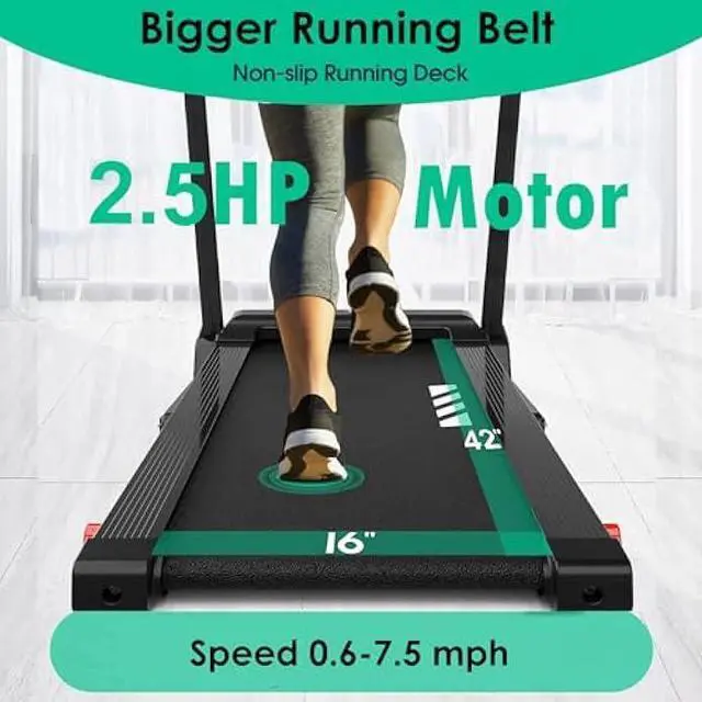 Alt view image 3 of 6 - Impremey Folding Treadmill with Incline, Electric Treadmill with 42 x 16 Large Running Belt, Heart Rate Monitor, Easy Assembly, 64 Preset Programs, 7.5 Mph Speed, 2.5HP, Compact Design for Home