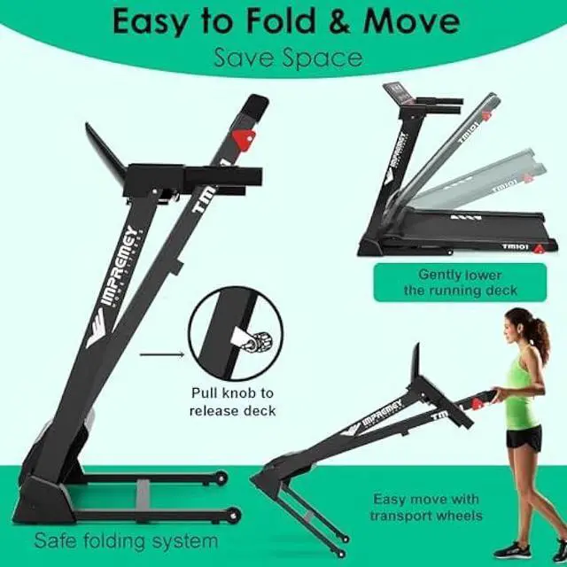 Alt view image 6 of 6 - Impremey Folding Treadmill with Incline, Electric Treadmill with 42 x 16 Large Running Belt, Heart Rate Monitor, Easy Assembly, 64 Preset Programs, 7.5 Mph Speed, 2.5HP, Compact Design for Home