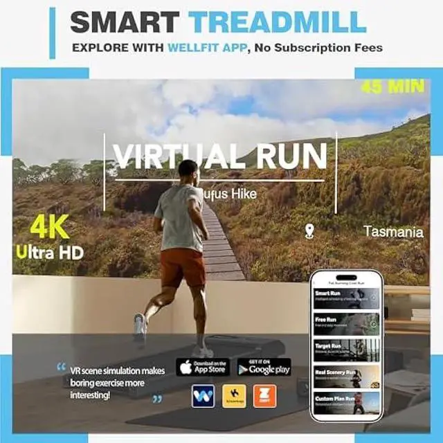 Alt view image 2 of 6 - WELLFIT 2025 Smart Walking Pad Treadmill with 10% Incline & 4 MPH & 265+ lbs Capacity,40 dB Quiet Under Desk Walking Jogging Flat Mat Work for Home Office,APP/Remote Control,LED Display,No-Assembly