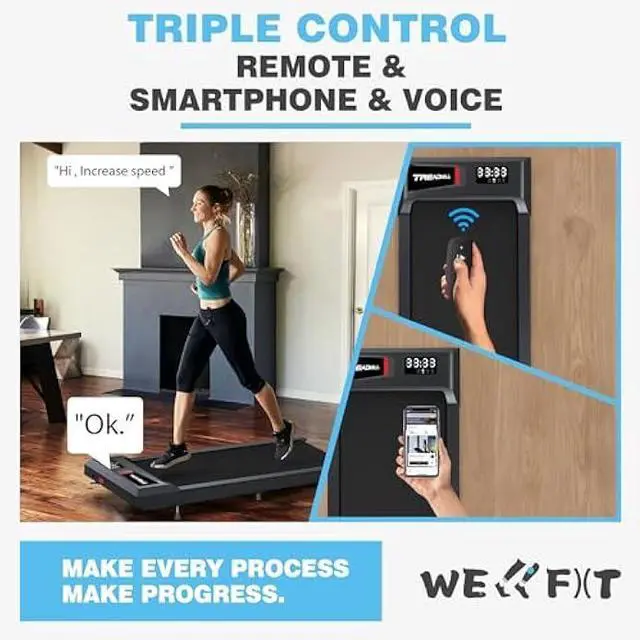 Alt view image 6 of 6 - WELLFIT 2025 Smart Walking Pad Treadmill with 10% Incline & 4 MPH & 265+ lbs Capacity,40 dB Quiet Under Desk Walking Jogging Flat Mat Work for Home Office,APP/Remote Control,LED Display,No-Assembly