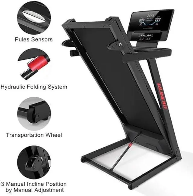 Alt view image 4 of 6 - RUNOW Treadmill with Incline, Perfect as Treadmills for Home Walking and Running, Foldable Treadmill Support Bluetooth and Customized Programs, Easy Assembly Exercise Machine