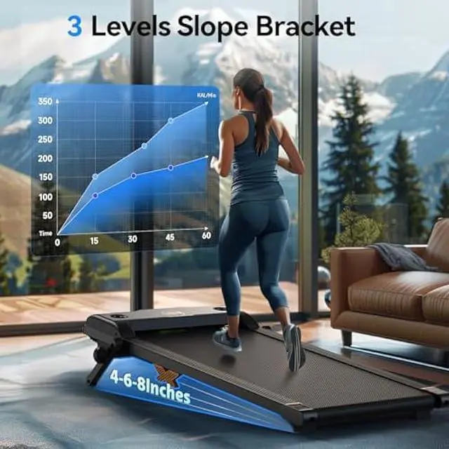 Alt view image 4 of 5 - Walking Pad with Incline, 2.5HP Under Desk Treadmill, 3 in 1 Portable Treadmill with Remote Control, LED Display, Hidden Safety Switch, Mini Walking Jogging Machine for Home Office