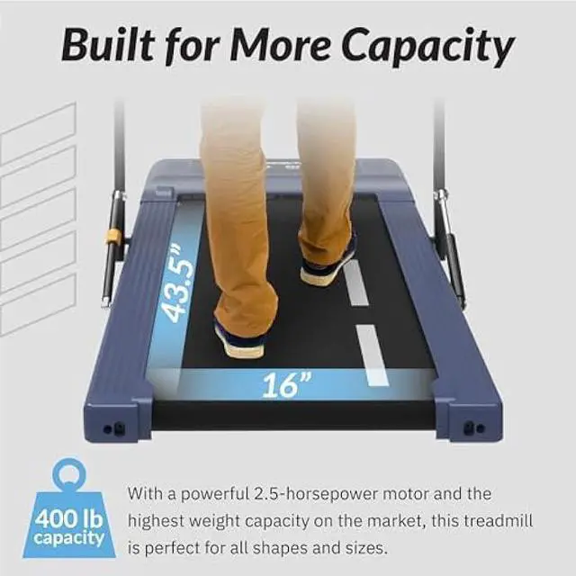 Alt view image 2 of 6 - Exerpeutic 400 Lb. Capacity Heavy-Duty Walking/Jogging Exercise Treadmill - Home Gym Workout Equipment - Foldable Under Desk Design