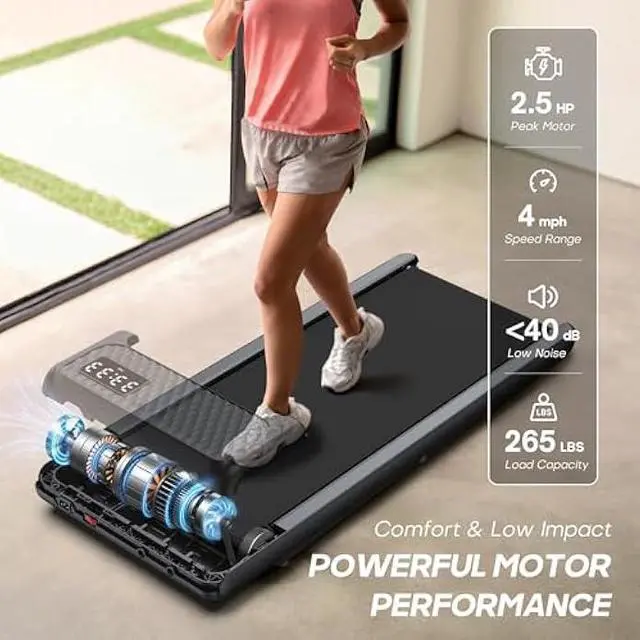 Alt view image 2 of 6 - WELLFIT 2025 Smart Walking Pad Treadmill with 10% Incline & 265 lbs/330 lbs Capacity,40 dB Quiet Walking Jogging Mat Work for Home,APP/Remote Control,LED Display