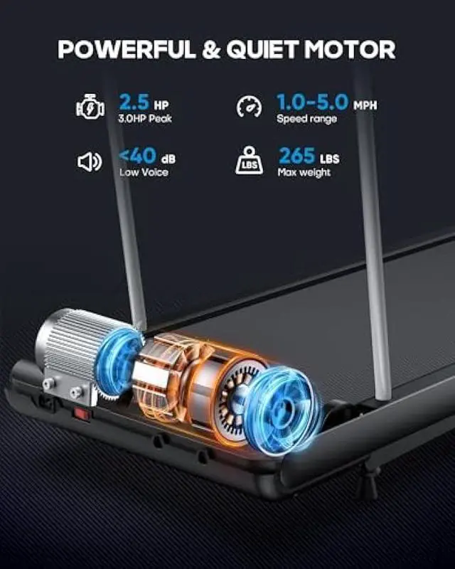 Alt view image 2 of 6 - WELLFIT 10% Incline Walking Pad Treadmill with Handlebar & 265 lbs/340 lbs Capacity,40 dB Quiet Walking Jogging Mat Work for Home,APP/Remote Control,LED Display