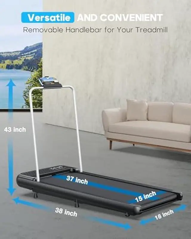 Alt view image 5 of 6 - WELLFIT 10% Incline Walking Pad Treadmill with Handlebar & 265 lbs/340 lbs Capacity,40 dB Quiet Walking Jogging Mat Work for Home,APP/Remote Control,LED Display