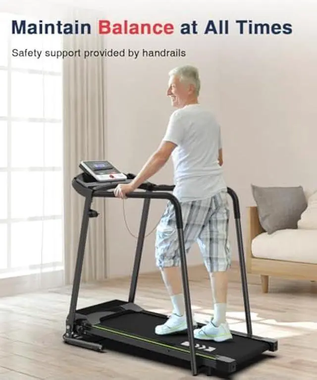 Alt view image 2 of 6 - Redliro Walking Treadmill for Senior with Long Handrail, 300 lbs Capacity, Recovery Fitness Exercise Machine Foldable Treadmills for Home with Holder LCD Display, Holder for Phone & Cup