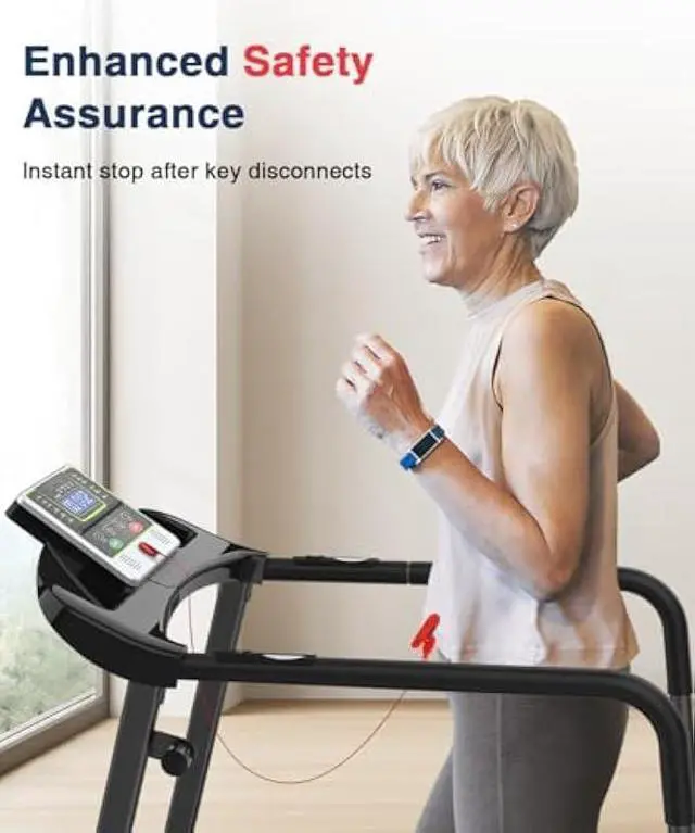Alt view image 5 of 6 - Redliro Walking Treadmill for Senior with Long Handrail, 300 lbs Capacity, Recovery Fitness Exercise Machine Foldable Treadmills for Home with Holder LCD Display, Holder for Phone & Cup
