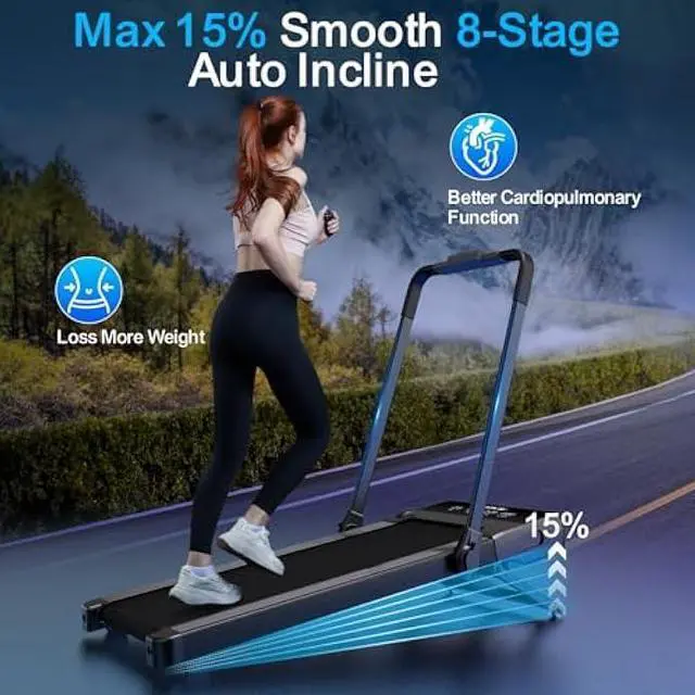 Alt view image 2 of 5 - Treadmills for Home with 15% Auto Incline, 2 in 1 Foldable Treadmill with Remote Control, Incline Under Desk Walking Pad Treadmill with HIIT Modes, Low Noise Folding Treadmill