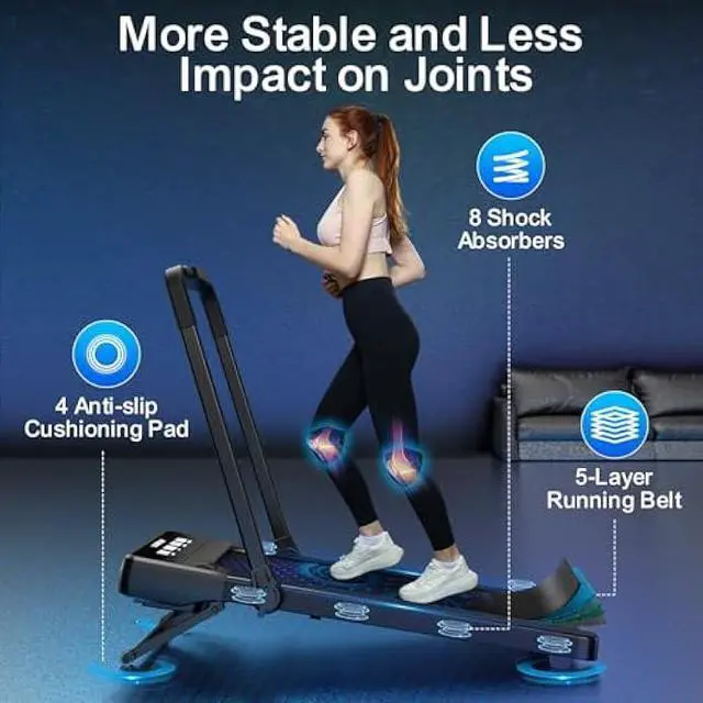 Alt view image 5 of 5 - Treadmills for Home with 15% Auto Incline, 2 in 1 Foldable Treadmill with Remote Control, Incline Under Desk Walking Pad Treadmill with HIIT Modes, Low Noise Folding Treadmill