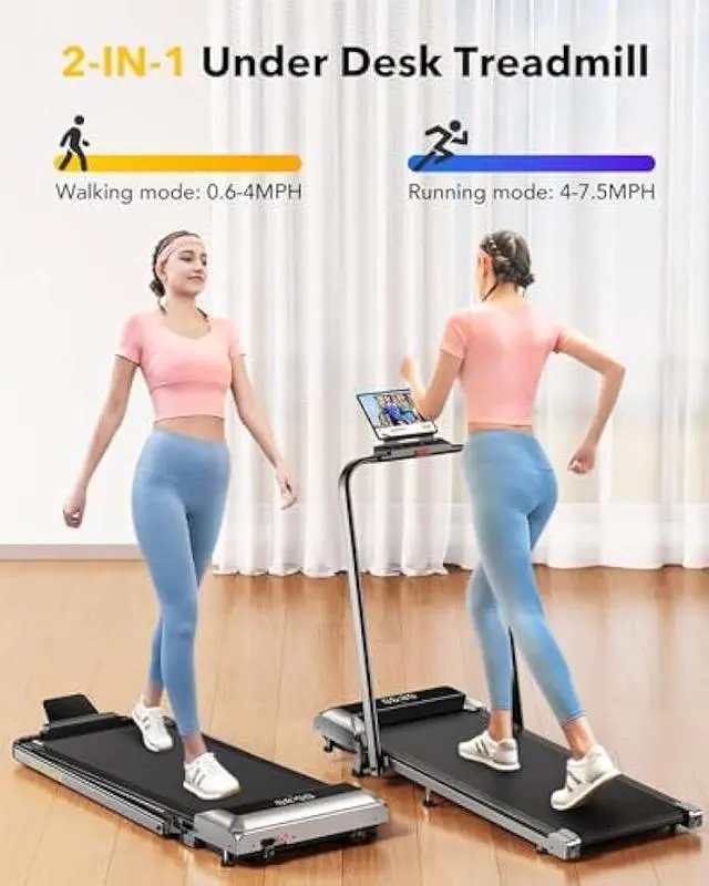 Alt view image 2 of 5 - Walking Pad Under Desk Treadmill with Incline, 2 in 1 Folding Treadmill for Home/Office, Portable Compact Treadmill with Remote Control, APP & LED Display 300LBS Capacity