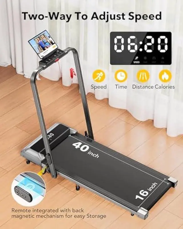 Alt view image 3 of 5 - Walking Pad Under Desk Treadmill with Incline, 2 in 1 Folding Treadmill for Home/Office, Portable Compact Treadmill with Remote Control, APP & LED Display 300LBS Capacity