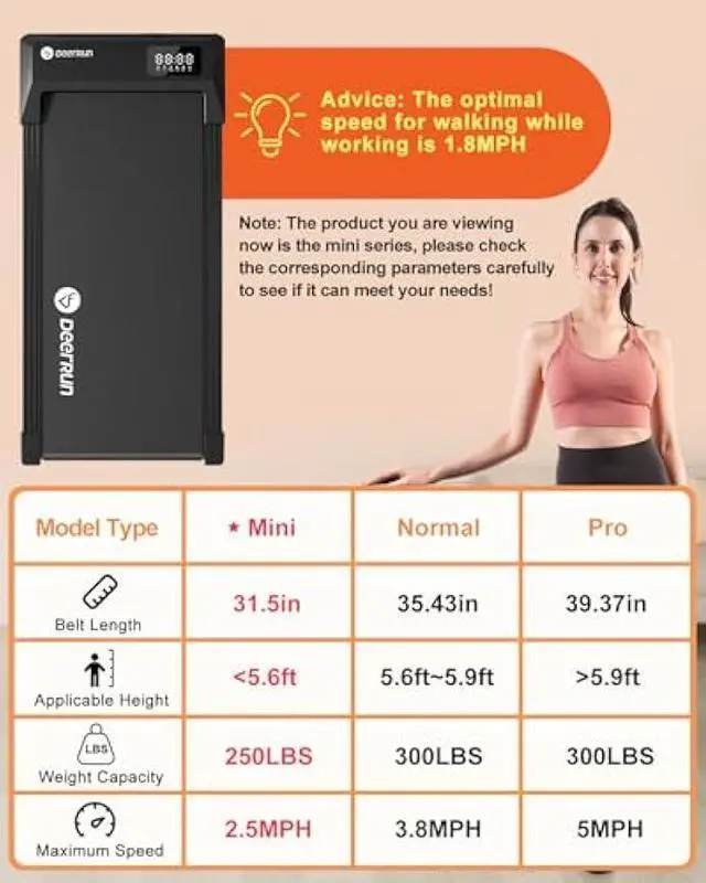 Alt view image 3 of 5 - DeerRun 2024 Upgrade Walking Pad, Smart Under Desk Treadmill for Home Office, No-Assembly Treadmills with APP and Remote Control, LED Display, 2.5 HP Quiet Walking Jogging Machine, 250 lbs Capacity