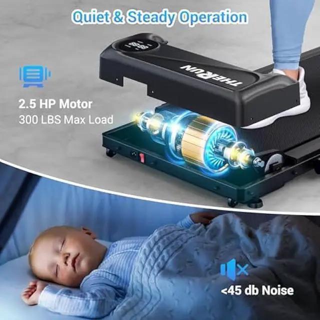 Alt view image 3 of 6 - THERUN Walking Pad, 2.5 HP Under Desk, 2 in 1 Foldable for Home, Walking Pad with Handle Bar, 15 Widened Running Belt with Remote Control & LED Touch Screen