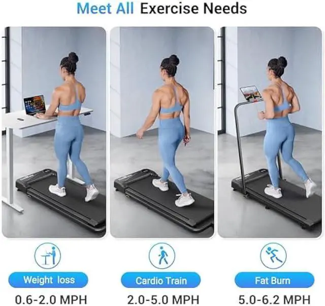 Alt view image 2 of 6 - THERUN Walking Pad, 2.5 HP Under Desk, 2 in 1 Foldable for Home, Walking Pad with Handle Bar, 15 Widened Running Belt with Remote Control & LED Touch Screen