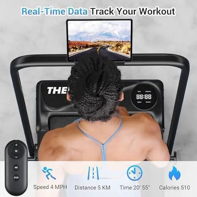 Alt view image 4 of 6 - THERUN Walking Pad, 2.5 HP Under Desk, 2 in 1 Foldable for Home, Walking Pad with Handle Bar, 15 Widened Running Belt with Remote Control & LED Touch Screen