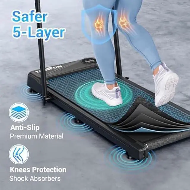Alt view image 6 of 6 - THERUN Walking Pad, 2.5 HP Under Desk, 2 in 1 Foldable for Home, Walking Pad with Handle Bar, 15 Widened Running Belt with Remote Control & LED Touch Screen