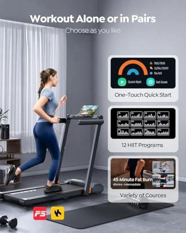 Alt view image 3 of 5 - 2 in 1 Foldable Treadmill for Home, Under Desk Treadmill with 12 HIIT Modes, Workout APPs and Touch Screen, 2.5HP Walking Treadmill for Home Office, 265lbs Capacity, Installation-Free