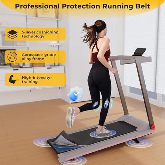 Alt view image 5 of 5 - DeerRun Incline Treadmills for Home, Folding Treadmill for Walking, Running & Jogging, 3.5 HP Compact Raceable Treadmill with 350 LBS, Bluetooth Enable