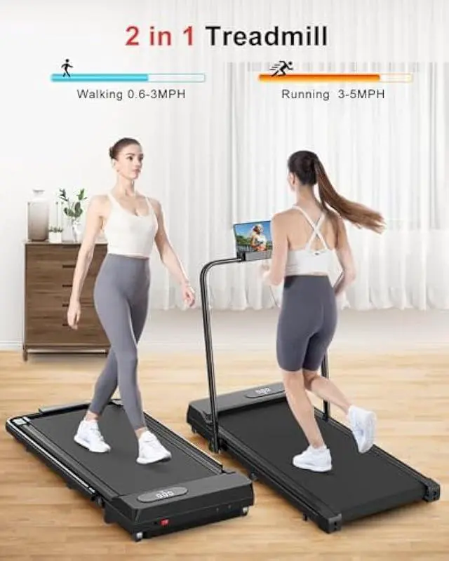 Alt view image 2 of 6 - Foldable Walking Pad Treadmill, 6.2MPH Folding Treadmill Under Desk with Handle Bar for Office Home, 2.5HP Running Machine with Remote Control, Safety Lock, 300LBS Weight Capacity