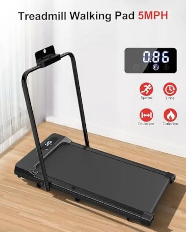 Alt view image 4 of 6 - Foldable Walking Pad Treadmill, 6.2MPH Folding Treadmill Under Desk with Handle Bar for Office Home, 2.5HP Running Machine with Remote Control, Safety Lock, 300LBS Weight Capacity