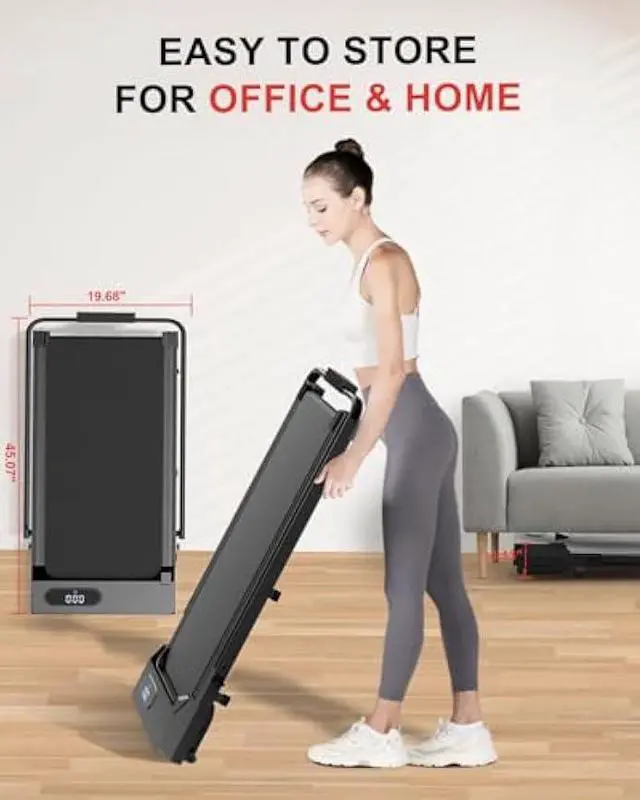 Alt view image 6 of 6 - Foldable Walking Pad Treadmill, 6.2MPH Folding Treadmill Under Desk with Handle Bar for Office Home, 2.5HP Running Machine with Remote Control, Safety Lock, 300LBS Weight Capacity