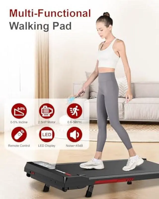 Alt view image 2 of 5 - Walking Pad, 5MPH Under Desk Treadmill for Home Office, Quiet<45dB, Portable Mini Small Walking Pad with Remote Control, LCD Display, 300 LB Capacity