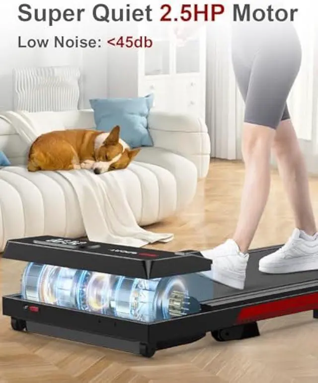 Alt view image 4 of 5 - Walking Pad, 5MPH Under Desk Treadmill for Home Office, Quiet<45dB, Portable Mini Small Walking Pad with Remote Control, LCD Display, 300 LB Capacity