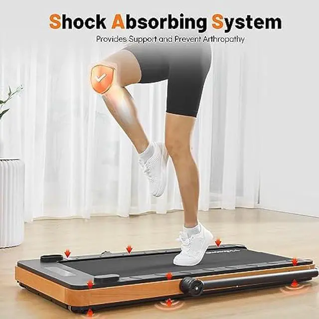 Alt view image 3 of 6 - Maksone Folding Walking Pad, Wood Under Desk Treadmill with Adjustable Handlebar, Foldable Treadmill with Remote Control, Installation-Free