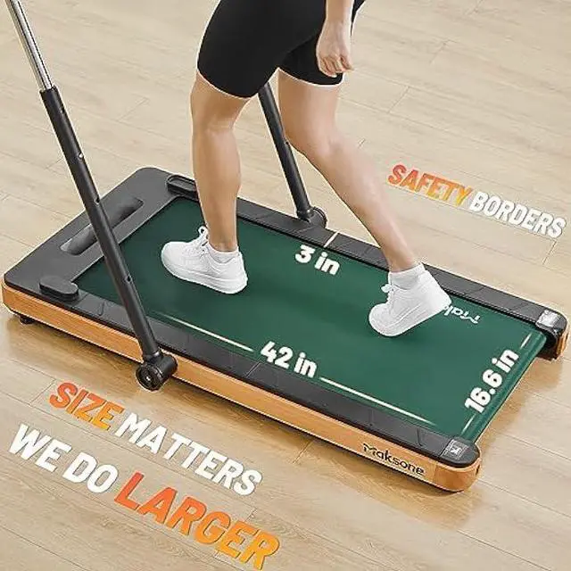 Alt view image 4 of 6 - Maksone Folding Walking Pad, Wood Under Desk Treadmill with Adjustable Handlebar, Foldable Treadmill with Remote Control, Installation-Free