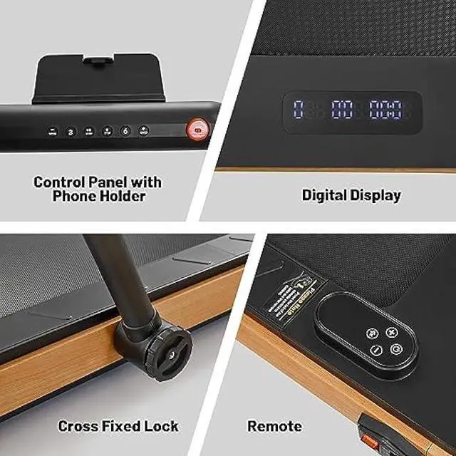 Alt view image 6 of 6 - Maksone Folding Walking Pad, Wood Under Desk Treadmill with Adjustable Handlebar, Foldable Treadmill with Remote Control, Installation-Free